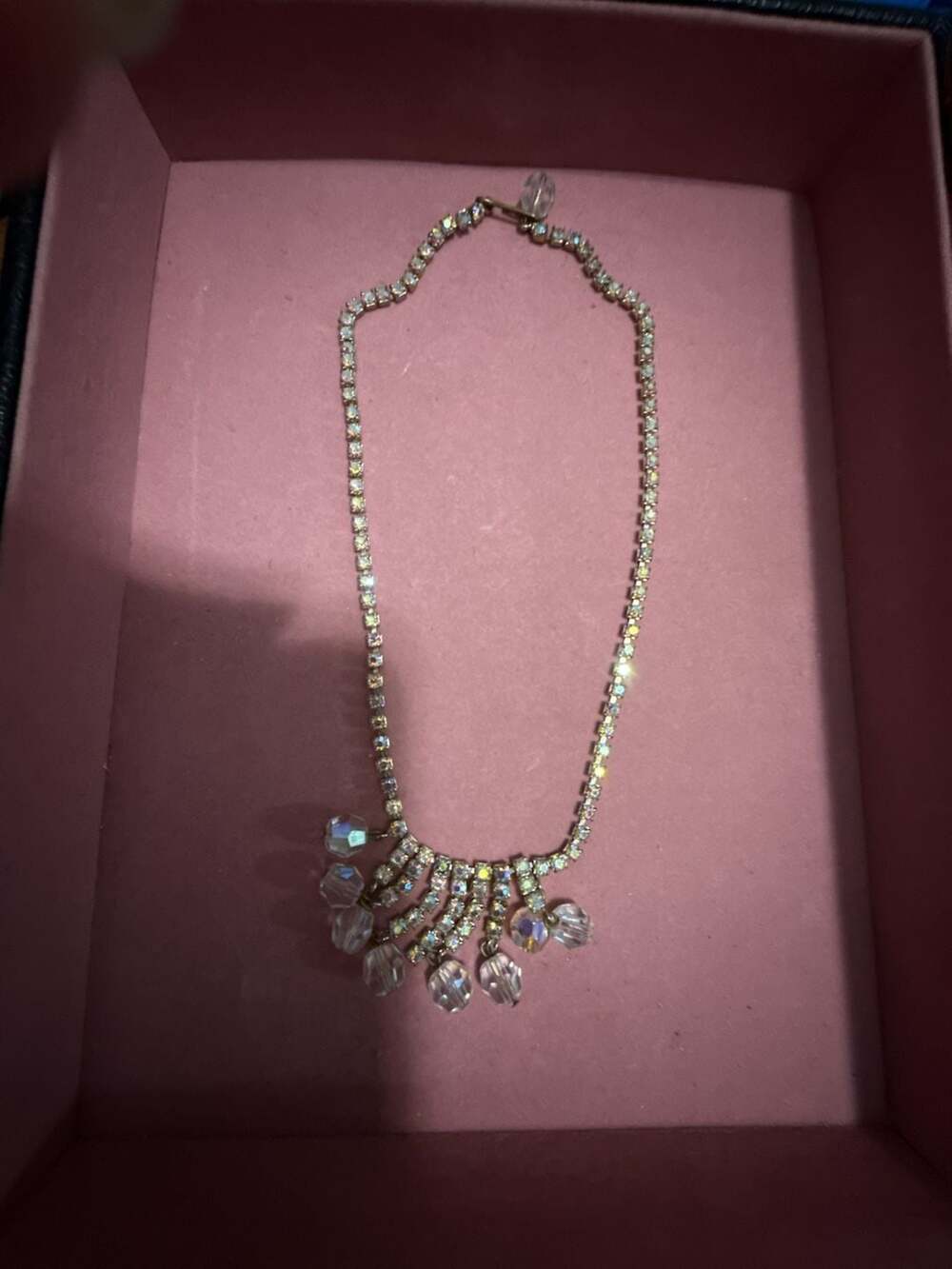 Vintage Aurora Borealis Rhinestone Waterfall Necklace